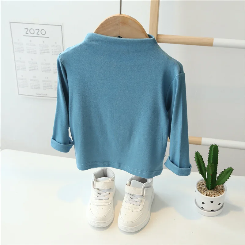 

2021 Spring New Arrivals Children's Half Turtleneck Bottom Shirt Boys Girls Pure Cotton T-shirt Solid Color Long Sleeve Top
