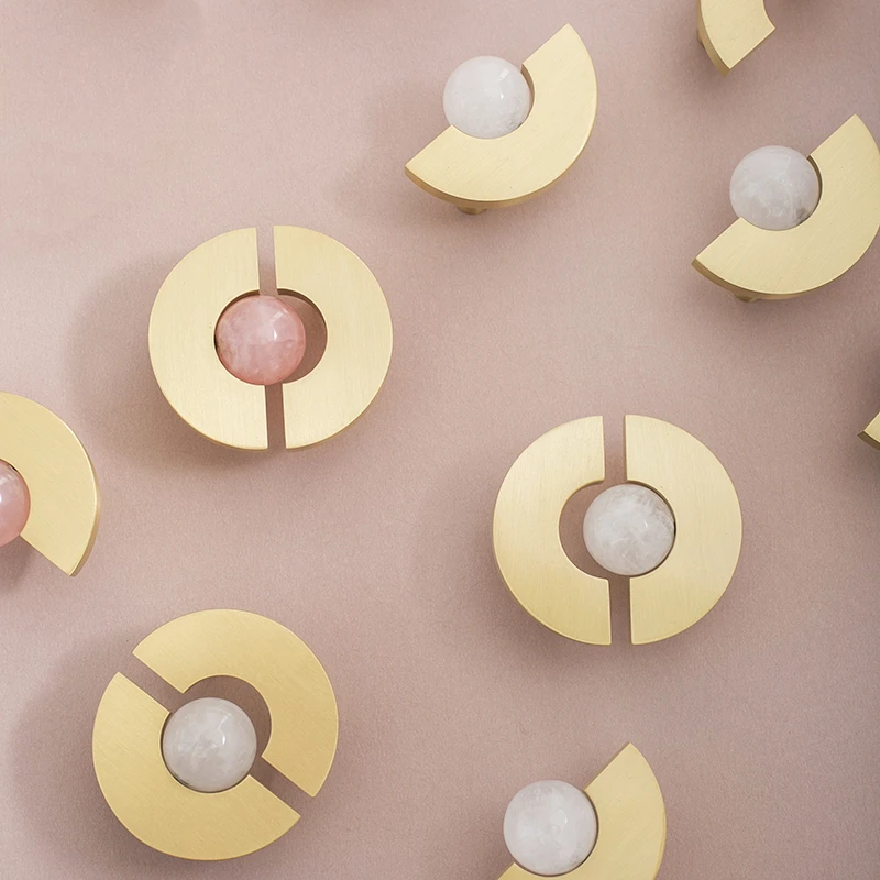 

Furniture brass Nordic Light luxury wind natural crystal handle wardrobe door cabinet furniture drawer ring small handle