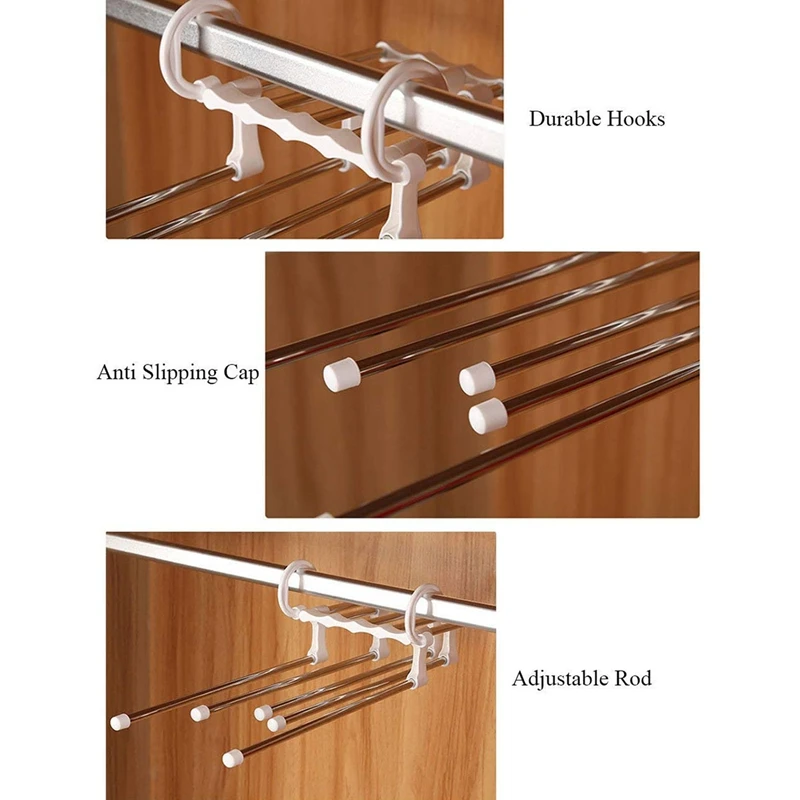 

Pants Hanger Closet Organizer Non Slip Multi Layers Stainless Steel Adjustable Trousers Storage Rack Space Saving for Jeans Ties