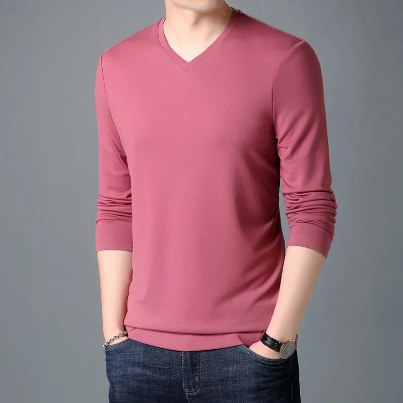 

2021 new spring autumn tops tees men's long-sleeved V-neck t shirt cotton t shirts ws170