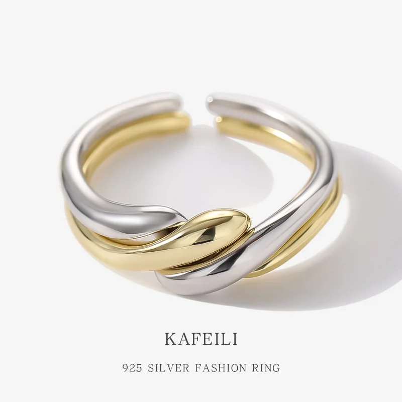 

Женское кольцо из серебра S925 пробы, Открытое кольцо неправильной формы в виде волны, простое серебряное Ювелирное Украшение