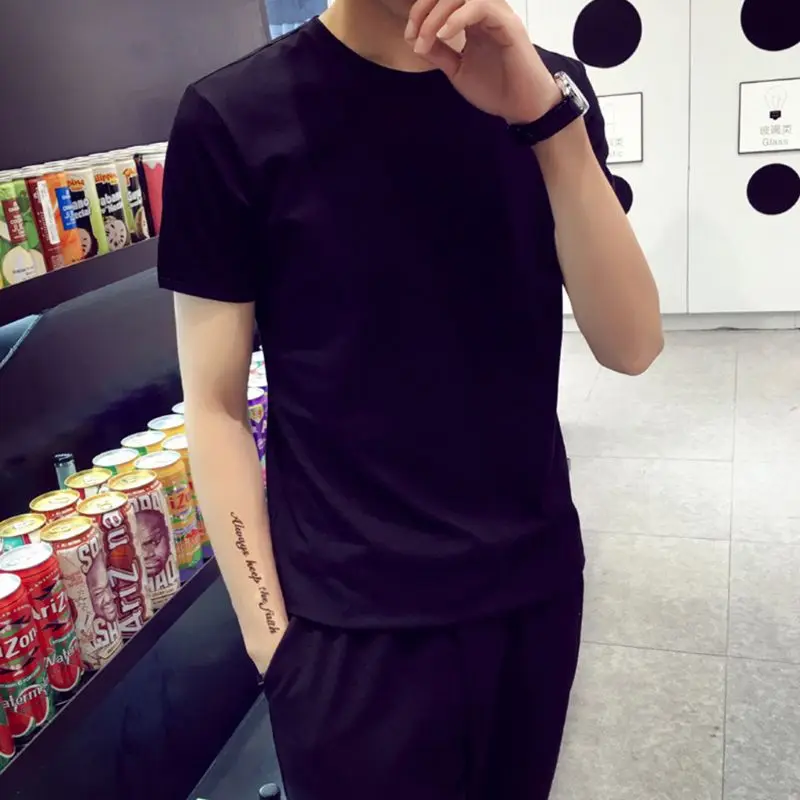 Мужские Мода короткий рукав Футболка Классическая Классические однотонные