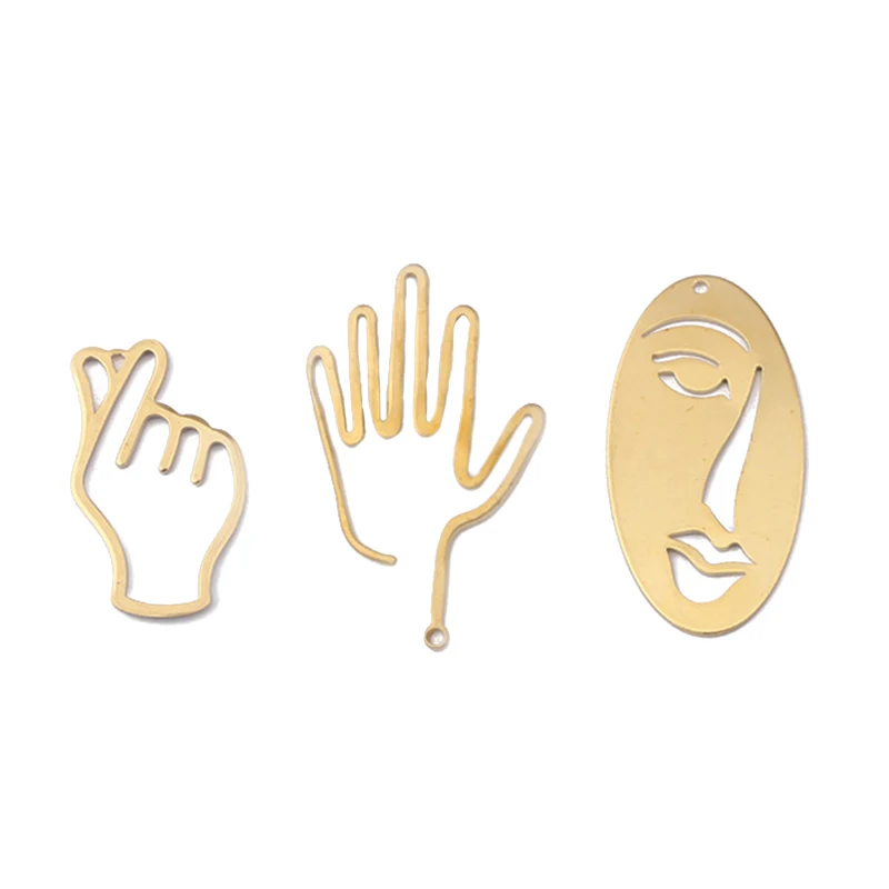 

10pcs Raw Brass Than heart Hollow Hand human Smile face Charms Pendant For DIY Jewelry Necklace Earring Making Findings