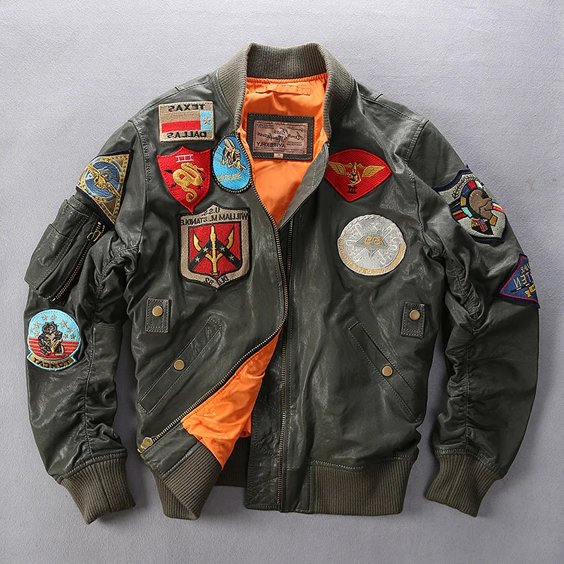 

Men AVIREXFLY New f3 Flight Jacket Casual Air Force Goatskin Jackets Asian Size Genuine Leather Jacket Coats