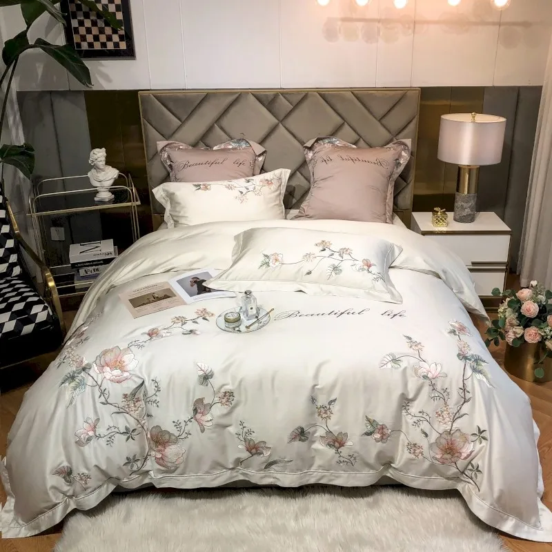 

1000TC Australian Cotton Bedding sets Queen King size Luxurious Embroidery Duvet cover Bed sheets/fitted sheet linen set bed set