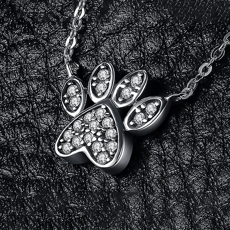 

Cute Female White Crystal Pendant Necklace Dainty Silver Color Chain Necklaces For Women Trendy Dog Paw Wedding Necklace