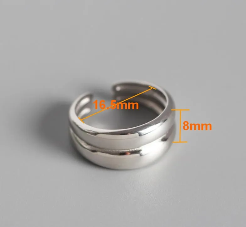 

S925 silver women's ring, original design opening adjustable, geometric double-layer glossy ring for women