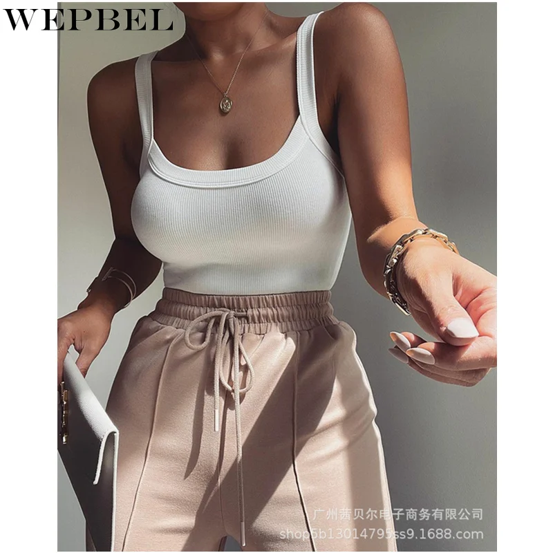 

WEPBEL женский элегантный летний обтягивающий вязаный жилет на бретельках Топ рубашка Женская Повседневная летняя облегающая футболка без ру...