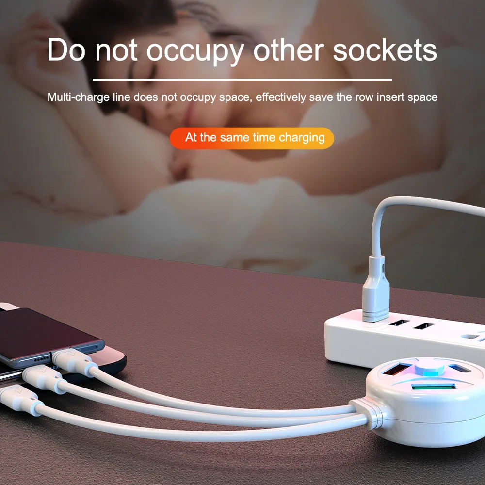 

6 In 1 Type C USB Cable PD Fast Charging Cable Charger Cord For IPhone 12 11 Huawei Xiaomi Huawei Samsung 3 Port USB Cable Wire