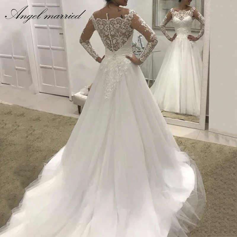 Свадебные платья ангела с длинными рукавами 2019 Vestido de noiva Винтажный кружевной топ