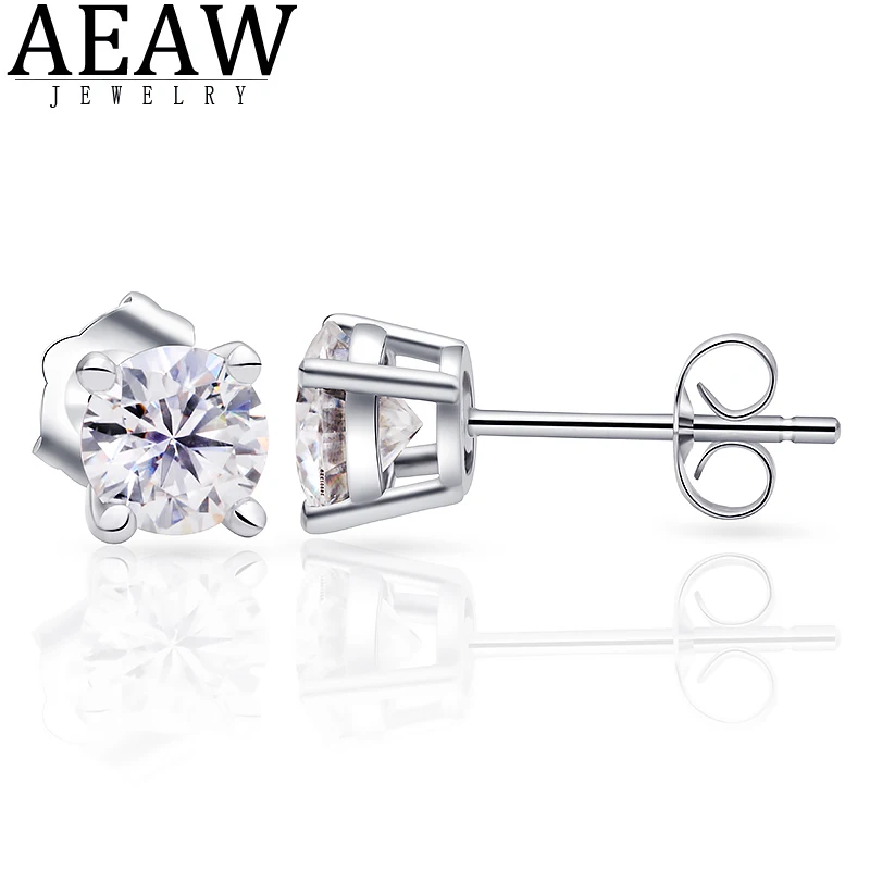 

1.0ctw 5.0mm D Color Round Excellent Cut Moissanite Earring Stud Earring Push Back Solid Real 18k White Gold Fine Earring