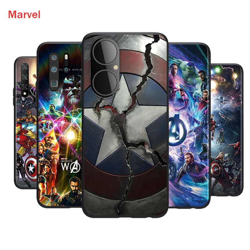 Черный силиконовый чехол с изображением супергероев Marvel для Huawei P50 P40 P30 P20 Pro P10 P9 P8