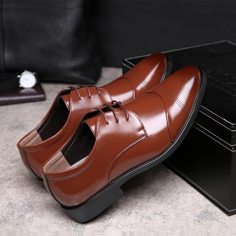 

2021 New Leather Concise Men Business Pointy Black Shoes Breathable Formal Wedding Basic Shoes Men Dress Fashion Soft Sole