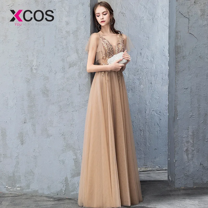 XCOS 2019 новые тюлевые элегантные вечерние платья с глубоким v образным вырезом