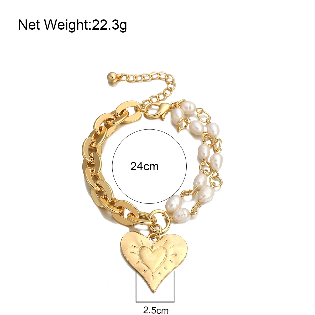 

ALLYES Gold Color Heart Charm Metal Chunky Link Chain Bracelets for Women Pearl Beads Bracelet Party Jewelry Couple Gifts