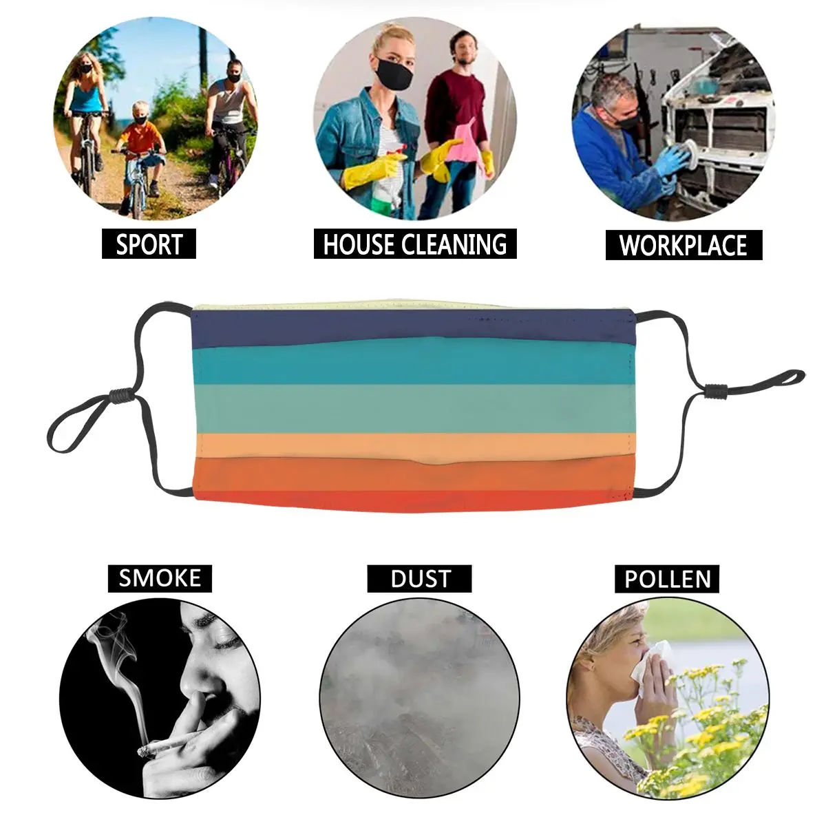 

Retro Stripes Reusable Face Mask Anti Haze Dustproof Mask Protection Cover Respirator Mouth Muffle