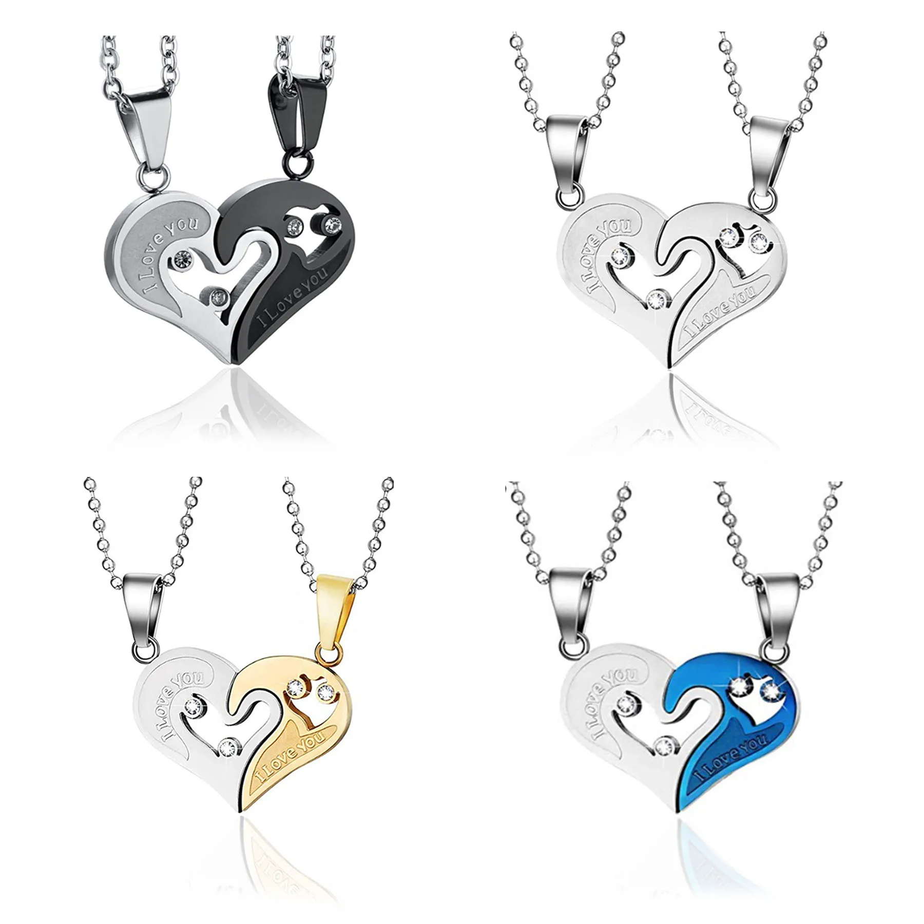 Нержавеющая сталь мужская женская пара в форме сердца I Love You ожерелье с подвеской