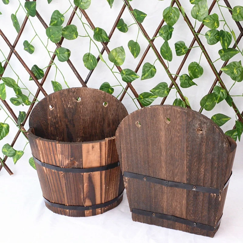 

Wooden Barrel-Shaped Flower Pots, Country Courtyard Flower Pots, Plant Interior Decoration