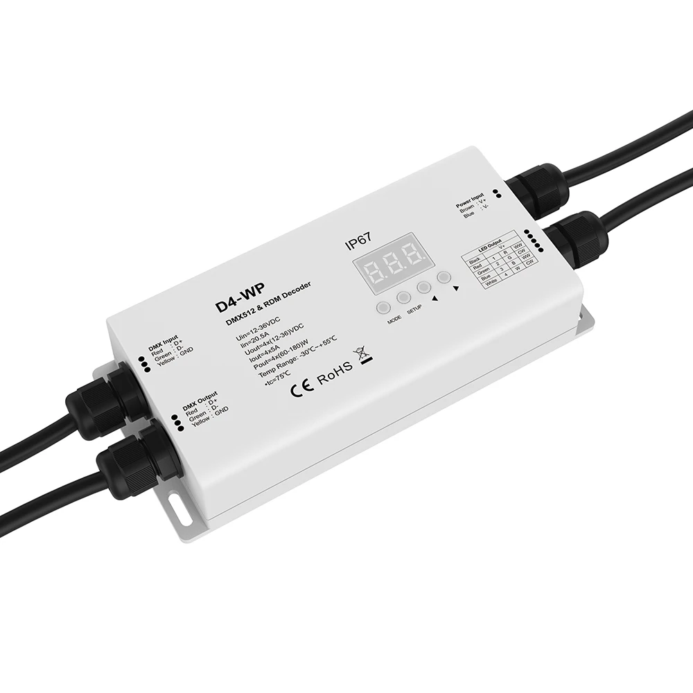 IP67 водонепроницаемый DC5 ~ 36В 5A 4CH ШИМ постоянное напряжение контроллер dmx DMX512