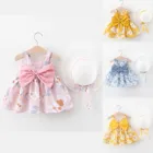 Детское платье с бантом и шапочкой, для девочек