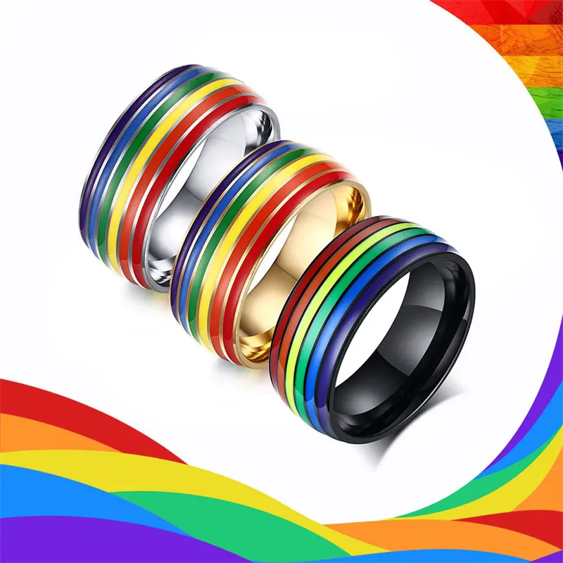 

2023 Fashion Rainbow Pride Ring Women Men Gay Lesbian LGBT Stainless Steel Friendship Jewelry Dropship