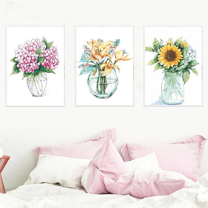 

3PCS DIY Painting By Numbers Kits Canvas Picture Hand Painted Coloring By Numbers Flowers Home Decoration Unique Gift