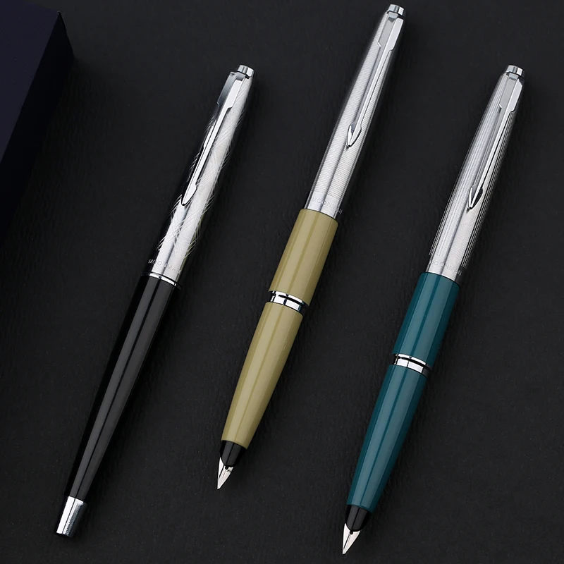 

Nice Silver Clip Black Yellow Green Fine Nib Fountain Pen Retro Business Gift Office Writing Ink Pens with An Original Gift Box