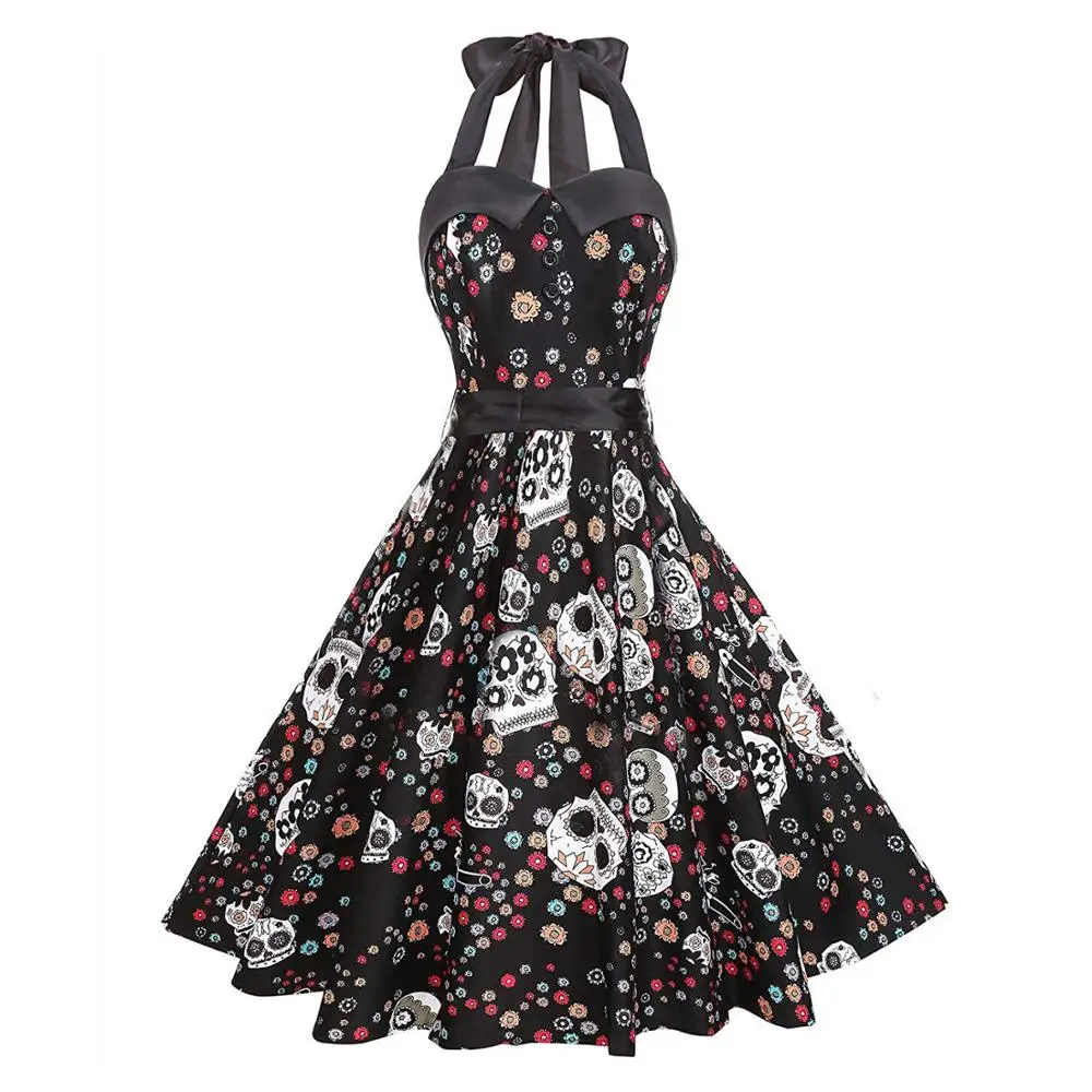 1 Retro Vintage Holiday Party Gothic Dress 50s The Nightmare Before Christma Skull Jake 3D Print Sleeveless Skater Pleated Dresses - Цвет: 1