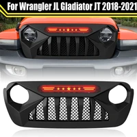 front mesh grill racing grills for jeep wrangler jl gladiator jt 2018 2021 accessories offroad bumper grille cover with light