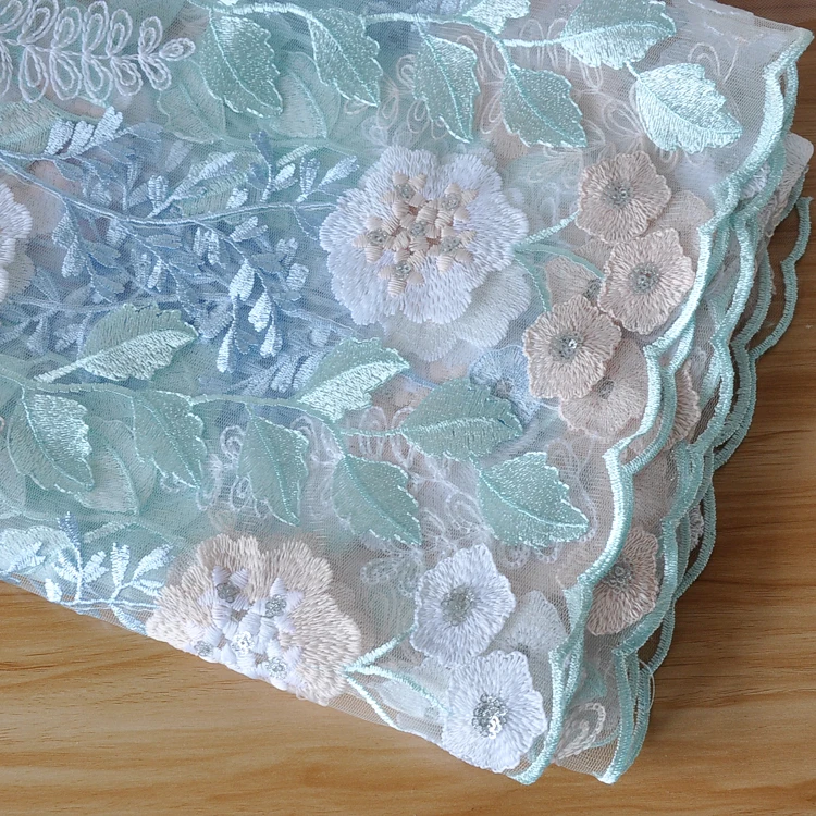 Ткань с вышивкой и синими блестками для свадебного платья одежда чонсам материал