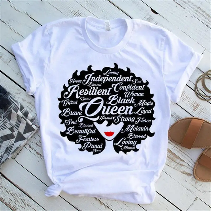 

Women Tshirt Beautiful African Melanin Black Girl Print Tee Shirt Queen Harajuku Short Sleeve Clothes O Neck Fashion Streetwear