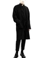 mens new autumn and winter woolen classic simple coat black coat stand collar chinese style round button tang jacket