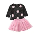 Модная детская одежда для маленьких девочек, 2 шт., осенне-зимняя одежда, вязаный свитер с помпонами и юбка-пачка, наряды США