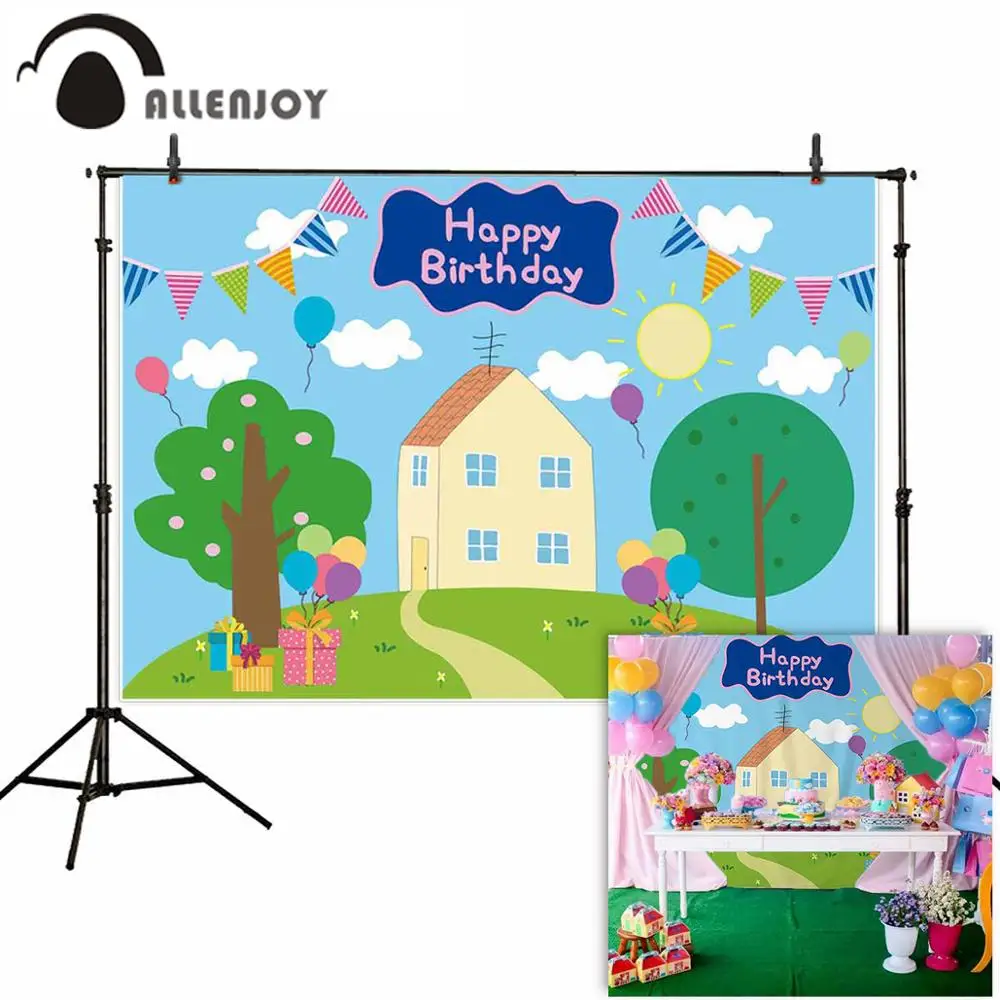 Allenjoy День рождения Дети Вечеринка семейный Фотофон мультфильм свинка флаги дом