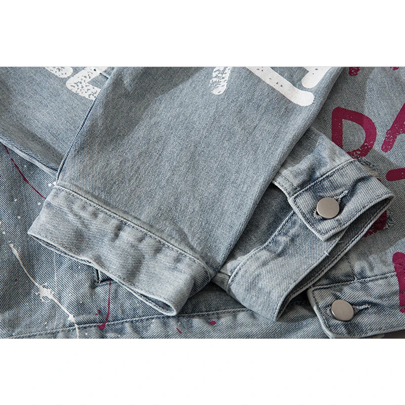 

Hip Hop Graffiti Letter Print Denim Jeans Jacket Streetwear Men Vintage Harajuku Oversize Jacket Patchwork Punk Rock Jackets Men