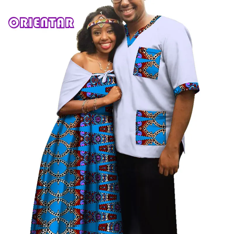 19 Traditional African Clothes for Couples Men Women African Print Long Dress Tops T Shirt Casual Ball Gown Lover Clothing WYQ181 - Цвет: 19