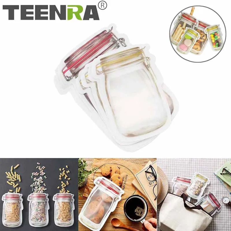 

TEENRA PE мешки для бутылок, прозрачный пакет на молнии, сумка для хранения свежих продуктов, закусок, молния, герметичный кухонный органайзер, и...