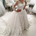 Женское свадебное платье с длинным рукавом, кружевное платье с длинным рукавом, со съемным шлейфом, в арабском стиле, 2 в 1, новинка 2020