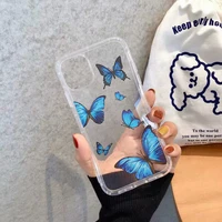 new cute butterfly blue phone case for iphone 12 11 pro cases soft tpu clear case for iphone xr xsmax x 7 8 plus 13 coque cover