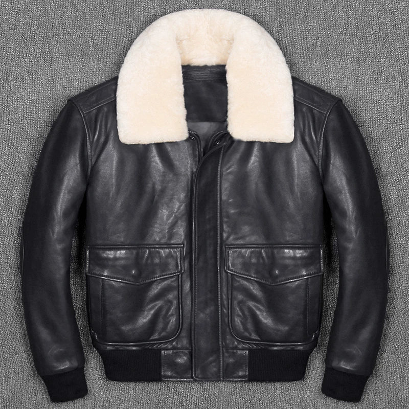 

Men's Genuine Leather Shearling 2020 Flight High Quality Air Force Pilot Coats Wool Sheepskin Jacket Russia Winter Coat