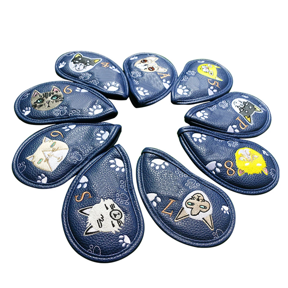 

9pcs Outdoor Sports Dustproof Golf Head Cover Wear Resistant PU Leather Cartoon Animal Durable Putter Protector Universal Number