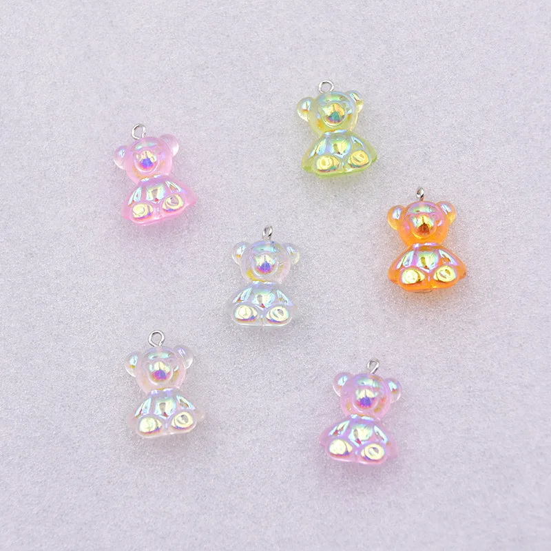 

5Pcs/Lot Electroplating AB Color Transparent Bear Resin Pendant for Diy Making Earrings Keychain Pendant Jewelry Accessories