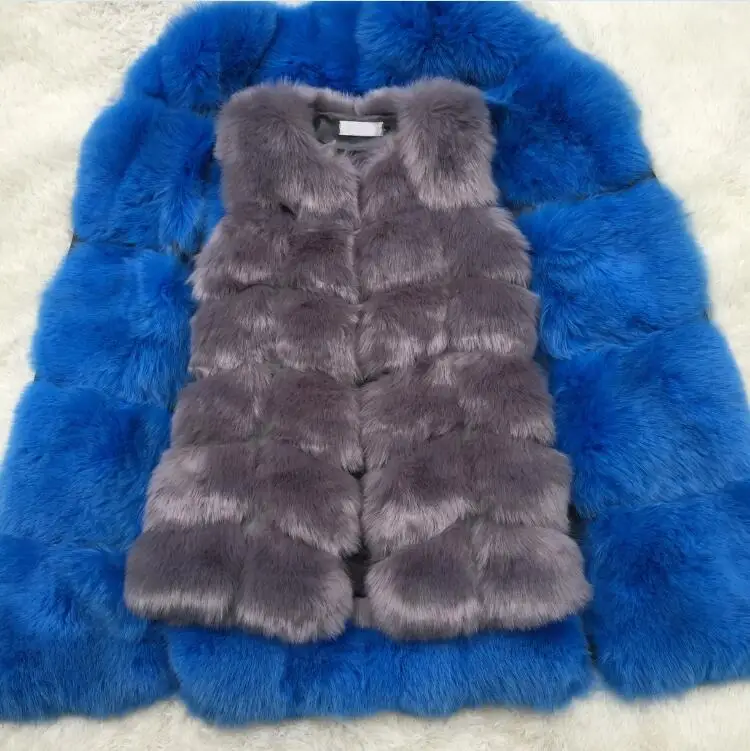 CP01 Dark Grey Женский жилет из искусственного лисьего меха серебристого цвета, зимний модный жилет средней длины из искусственного лисьего меха, женские теплые пальто из искусственного лисьего меха для женщин - Цвет: CP01 Dark Grey