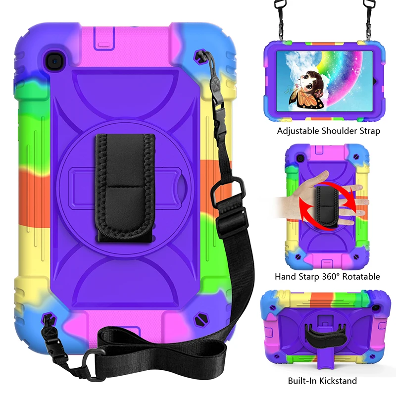 

Tablet Cover with Shoulder Strap Swivel Kickstand for Samsung Galaxy Tab A 8.4 2020 T307U T307 Silicone Shockproof Case