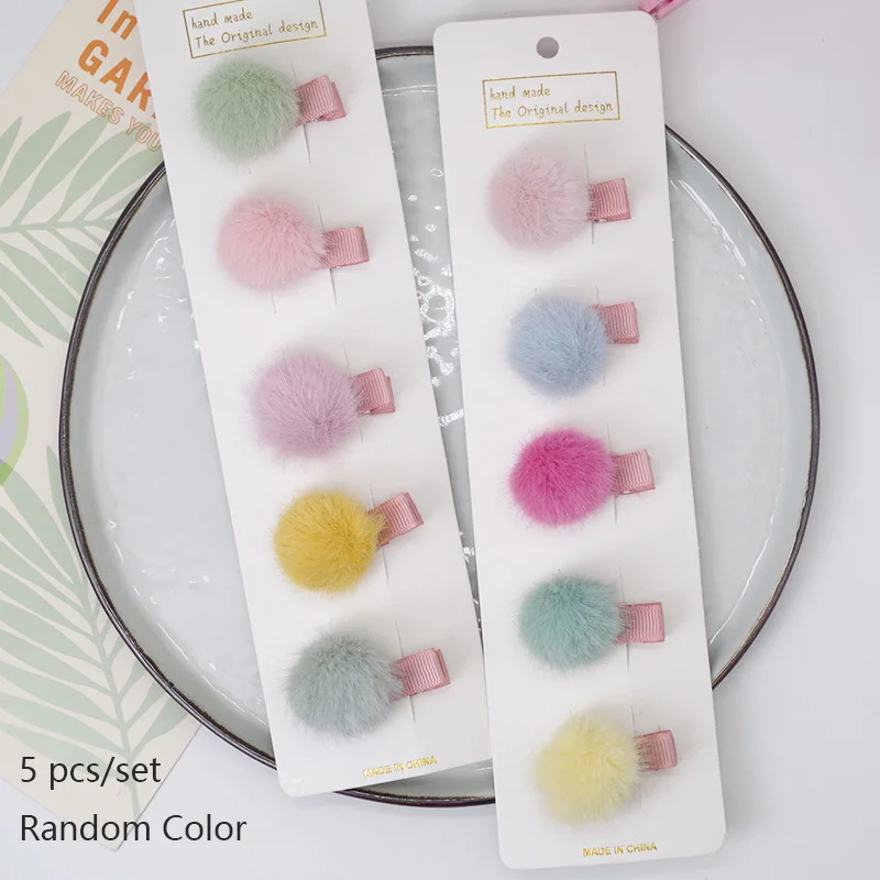

5Pcs/Set Baby Colorful Plush Hair Clips Furry Ball Hairpin for Girl Colorful Barrettes Kids Cute Headwear Bebes Accesorios
