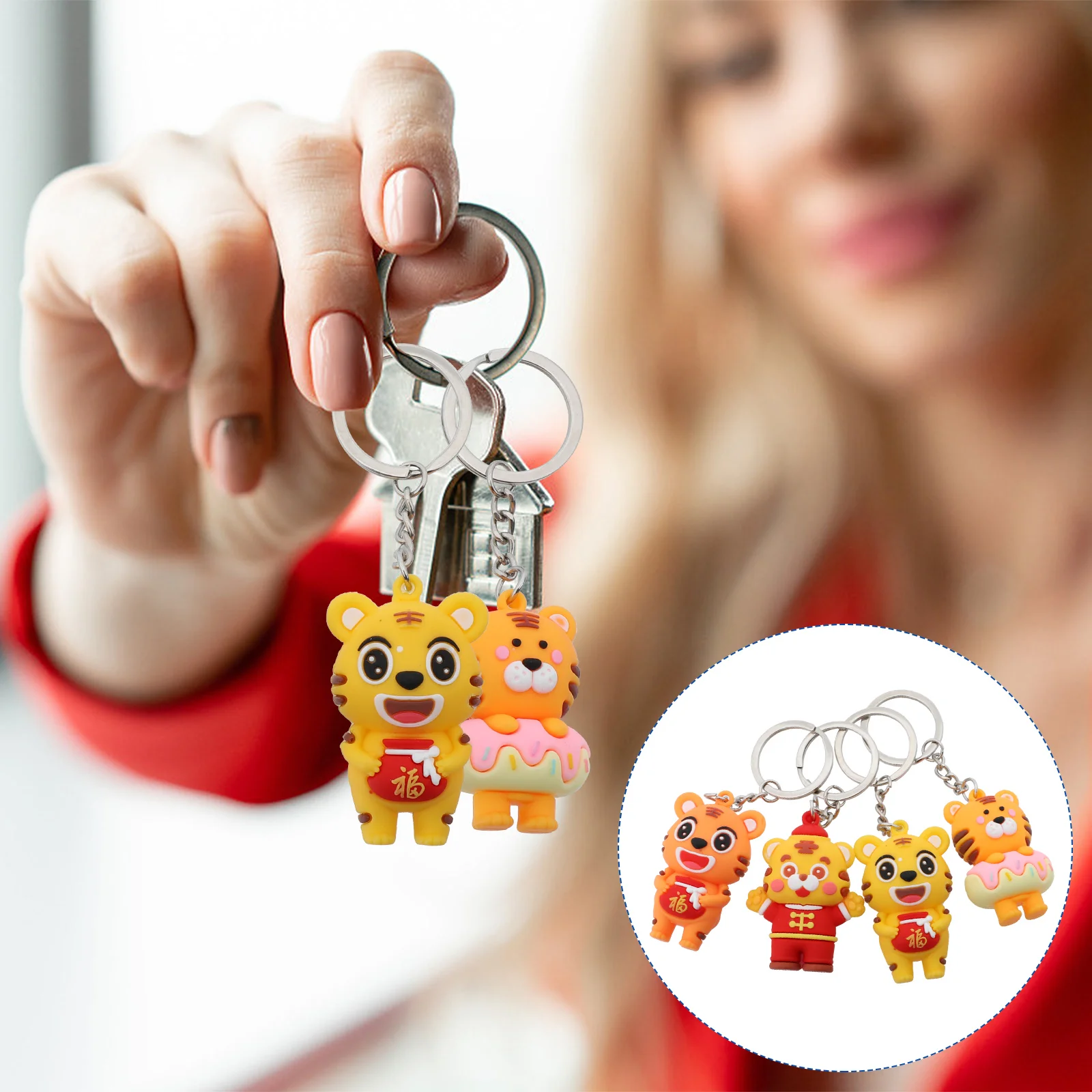 

4pcs Tiger Key Circle House Car Key Ring Holder Anti-stress Bag Hanging Pendant