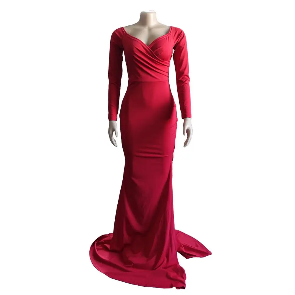 2020 Spring Elegant Women Maxi Mermaid Evening Gown Wrap V Neck Off Shoulder Long Sleeve High Slit Party Autumn Dresses | Женская одежда