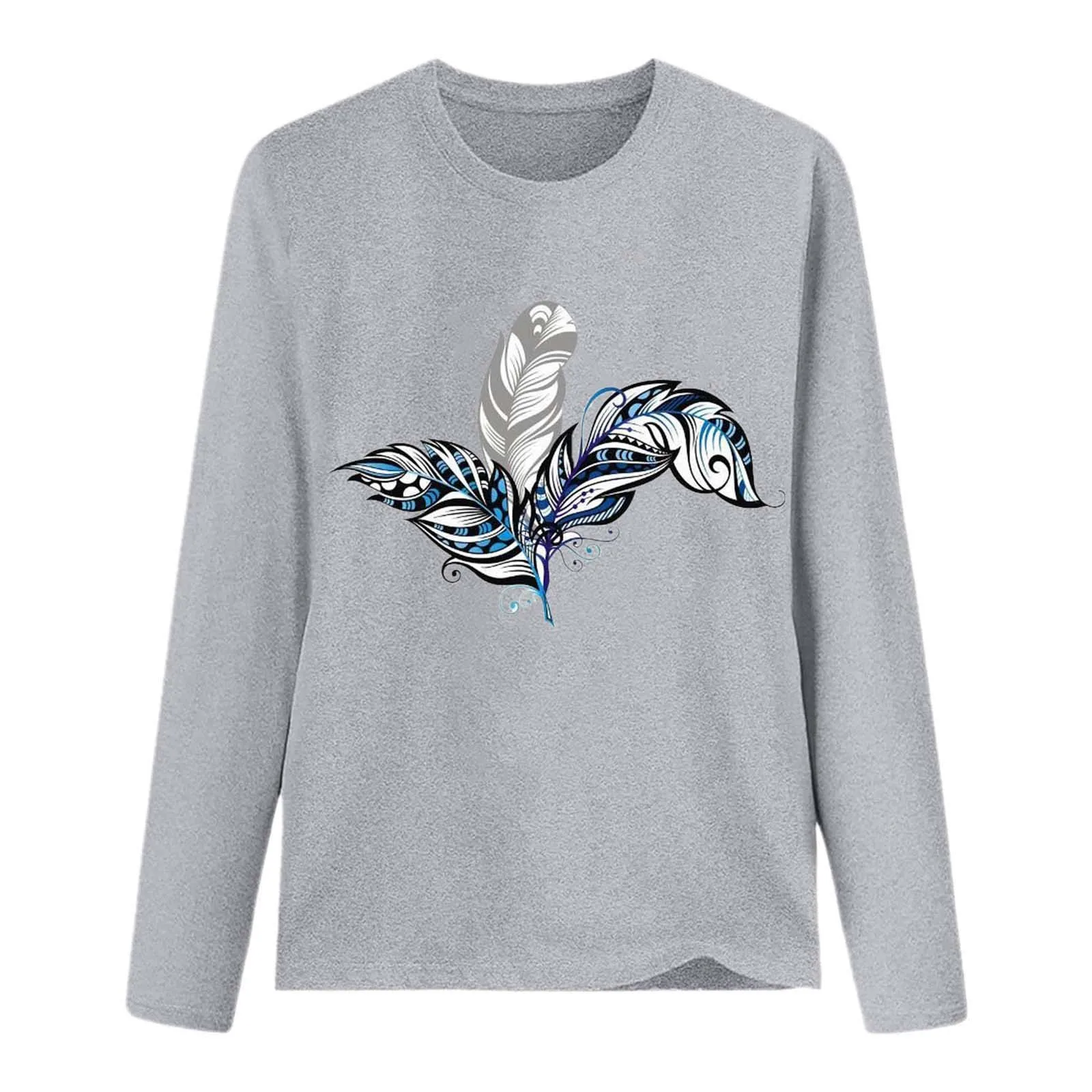 

Sweatshirt Women Feather Printed Sweatshirts Tops O-neck Pullvoer Long Sleeve Shirt Polerones Mujer Sudaderas Para Mujer 2021