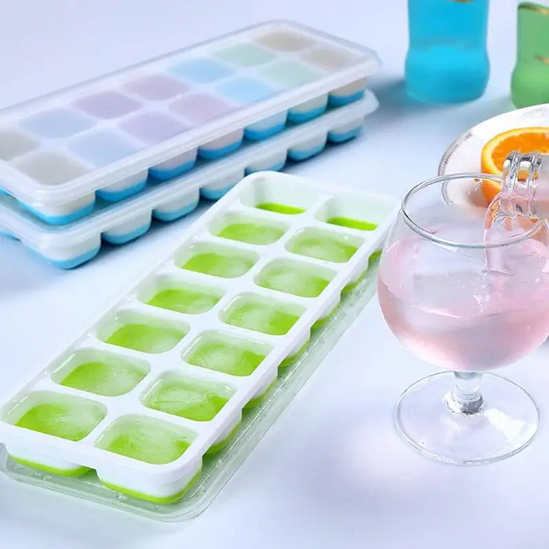 

14 grid plastic ice cube tray mold meets transparent lid manufacturer fruit cube kitchen mold ice tray
