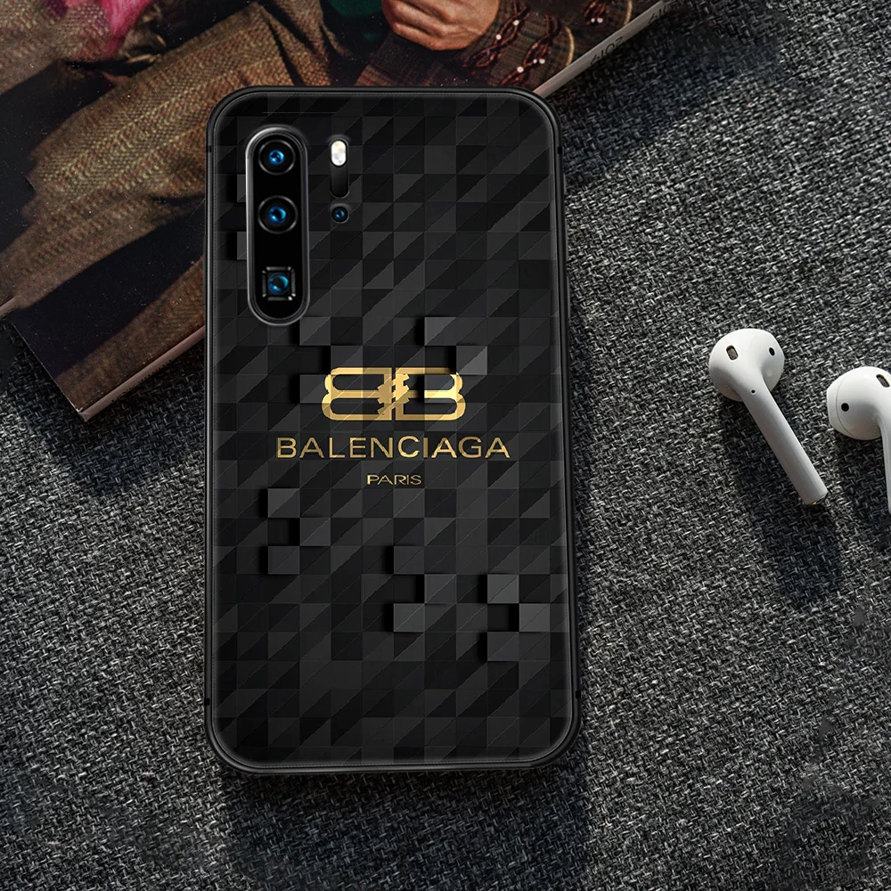 

French luxury brand Phone Case Cover Hull For Huawei P8 P9 P10 P20 P30 P40 Lite Pro Plus smart Z 2019 black cell cover silicone